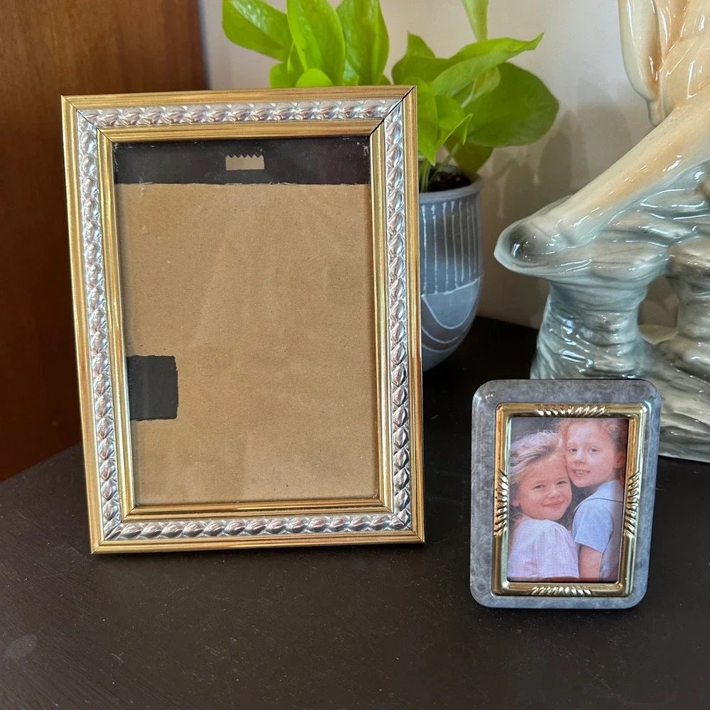 VTG 90's Picture Frame Set 2 Gold Silver Textured 5x7 2x3 Cottagecore Grannycore